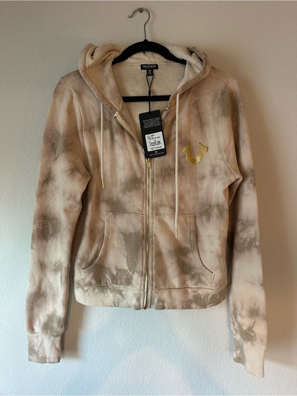 NWT True Religion Tie Dye Buddha Zip Hoodie Gold Horseshoe M